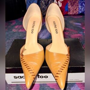 Sacha Too Mustard Leather Heels